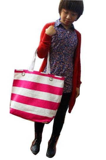 16 Ounce Canvas Shopper Bag Pink Silk Screen Printing Nylon Tape Handy Bag