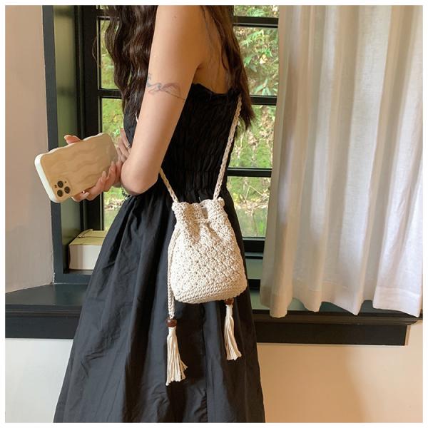 Raffia Paper Rope Crochet Straw Bag for Seaside Vacation Trips Shopping Handmade Large Crocheted Raffia Straw Tote Bag With Stone Closure OEM Bohemian Leather Fashion Women Vintage Casual