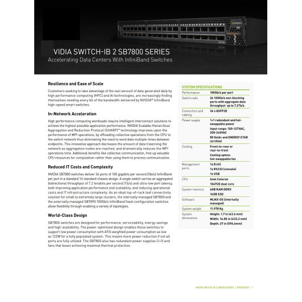 100Gb/s Ethernet Switch Mellanox MSB7800-ES2F Full-Duplex Half-Duplex Communication Mode