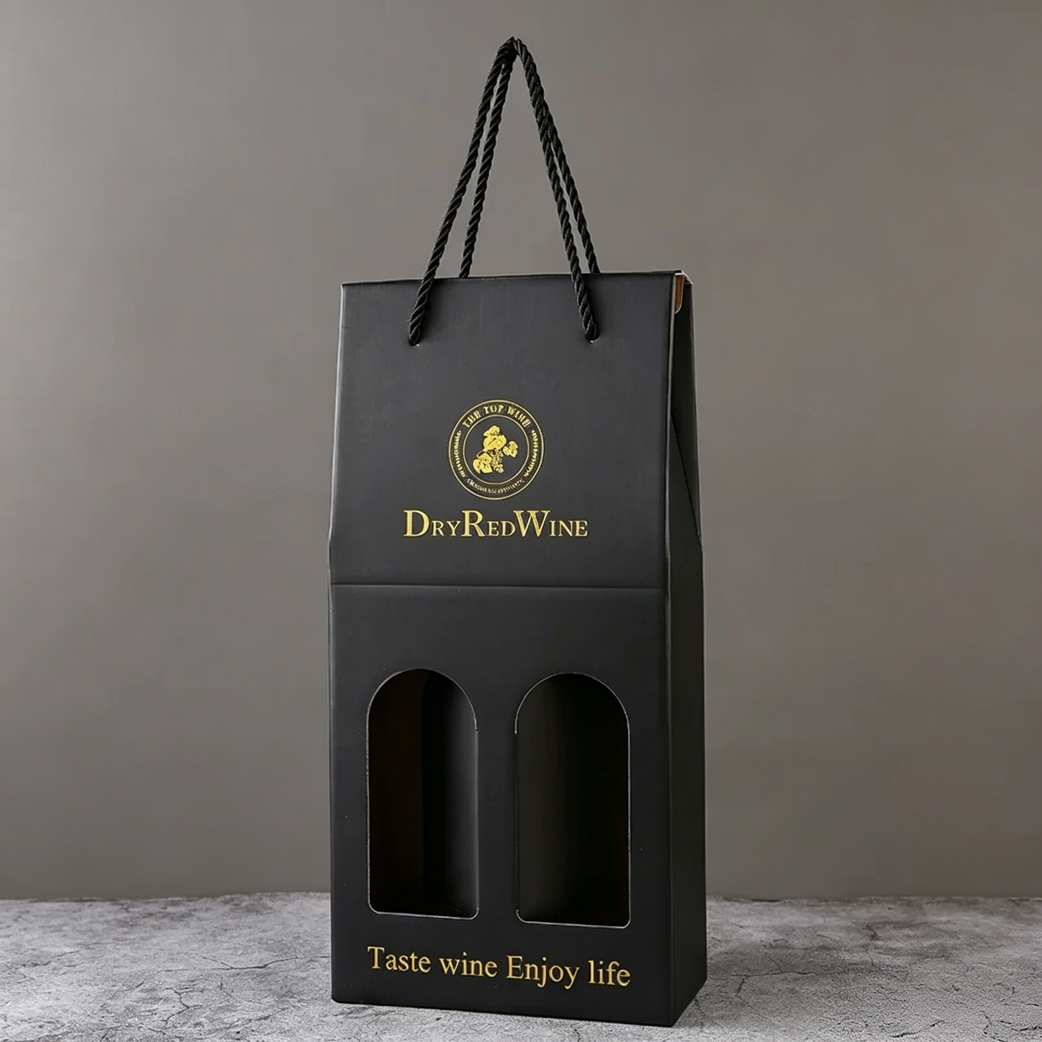 Corrugated Wine Packaging Boxes Window Rope Handle For Bottle Gift