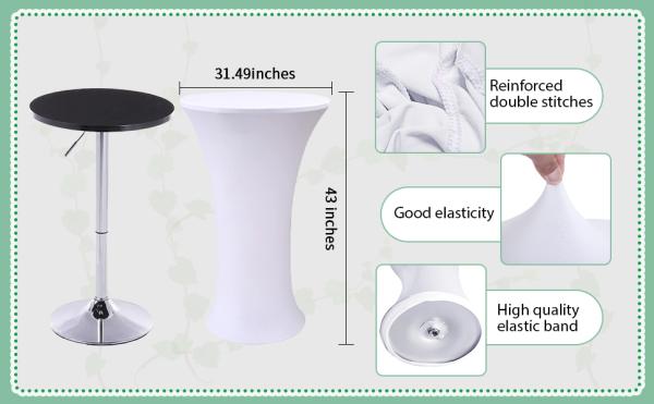 White Spandex Stretch Cocktail Table Covers 4pc 32x43 inch Round