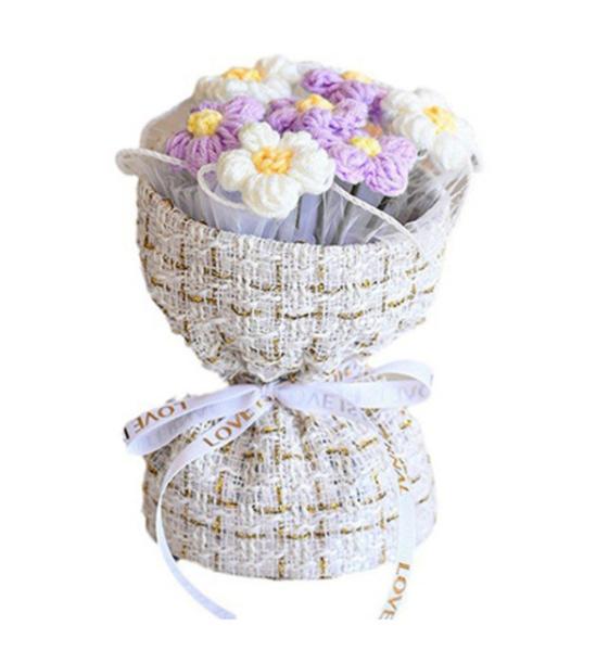 Handmade Knitted Wool Mini Puff Bouquet Beautiful Flower Variety in Multiple Colors