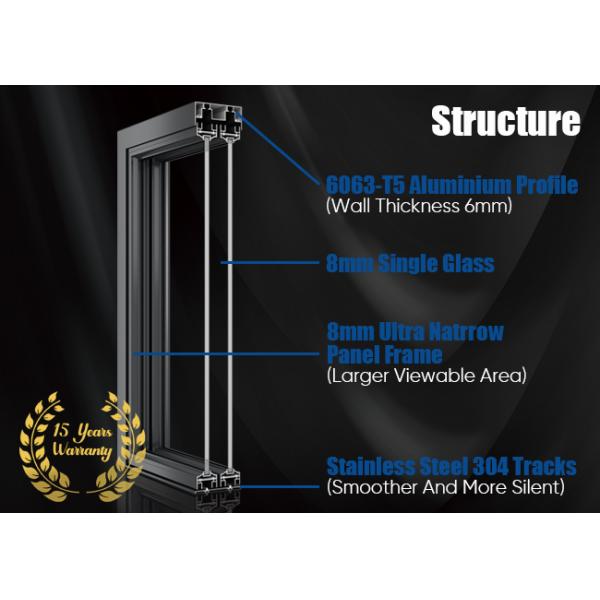 Ultra Slim Frame Interior Sliding Partition Doors Smooth Operation Windproof