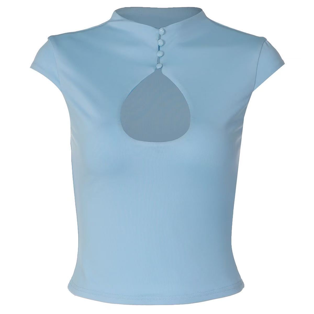 Women's Back Cut-Out Short Sleeve Crop Top with Stretch Fabric and High-Waist Fit