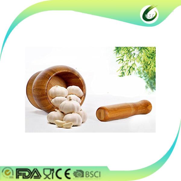 Handmade Spice Gadgets Bamboo Mortar And Pestle Shrink Wrap Packing