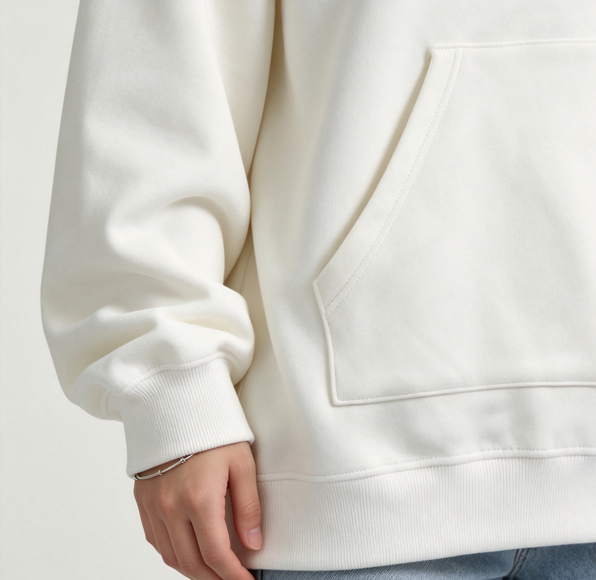Cream Blank Cotton Poly Hoodie Heavy Terry Fabric Unisex Hooded Sweatshirt Oversized