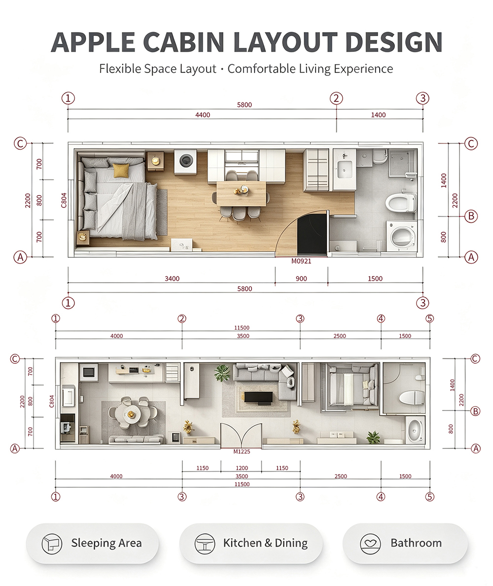 20ft Prefabricated Houses Modular Container Homes Prefab Tiny House Movable Prefab Cabin Good Price Mobile Apple Cabin Homestay