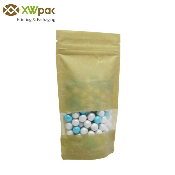 Heat Seal Stand Up Brown Rice Paper Bags With Window One - Way Degassing Valve