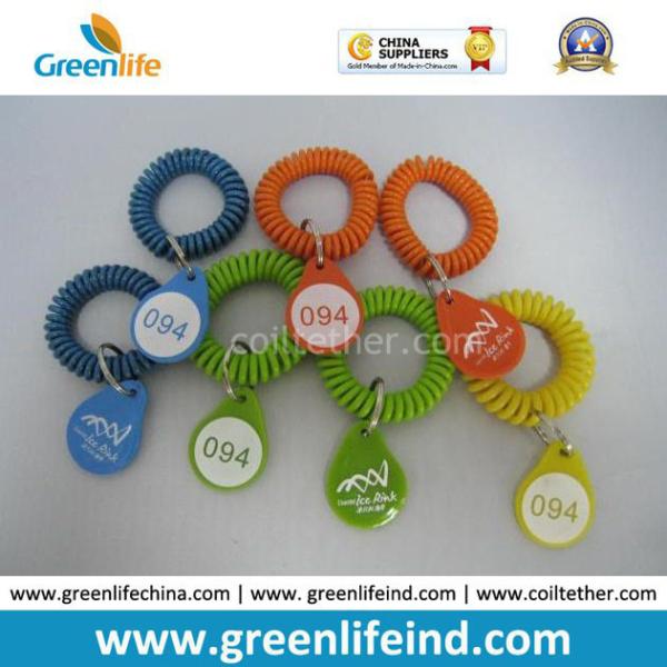 Promotional Solid Red Wrist Coil Strap W/Heart Number Tag