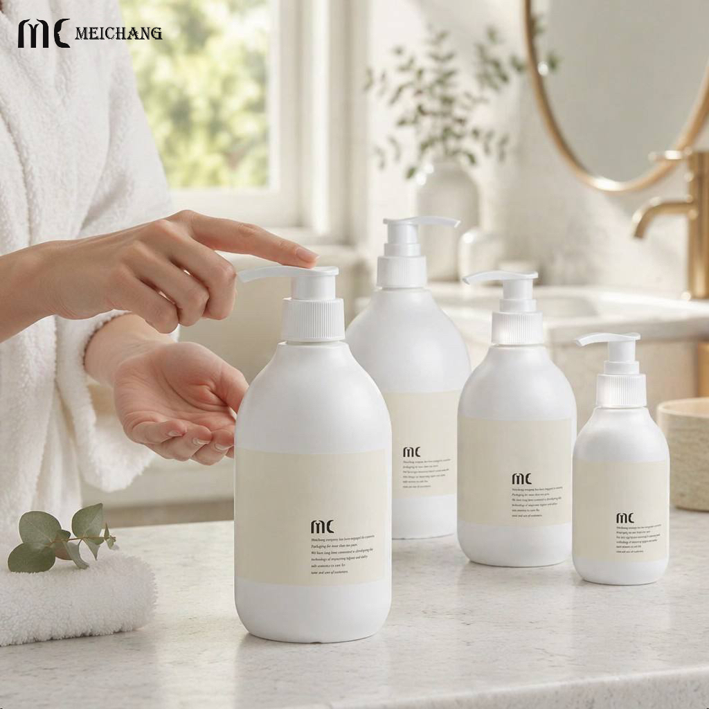 100ml-500ml Round PE Shampoo Bottle with Lotion Pump Custom Plastic Personal Care Packaging Bottle（MC-440）