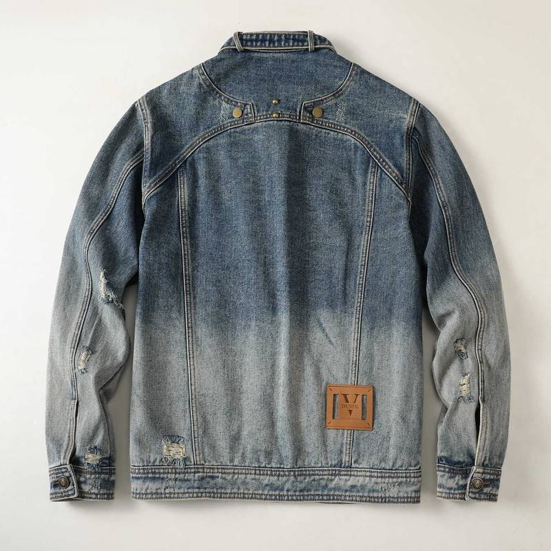 Solid Color Youth Trend Long Sleeve mens denim jacket wholesale Polyester 19% Zipper Custom (JK712)