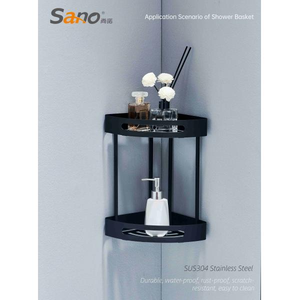 Black 304 Stainless Steel Douche Bathroom Corner Shelf 2 Tier Kitchen Accessories