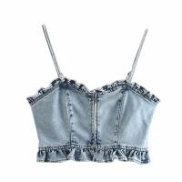 Habillement fait sur commande femelle de épissure de denim de bord d'agaric de Vogue d'été d'OEM d'usine