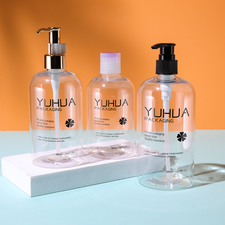 Бутылка 300ml 360ml 500ml насоса коренастого круглого плеча пластиковая ясная