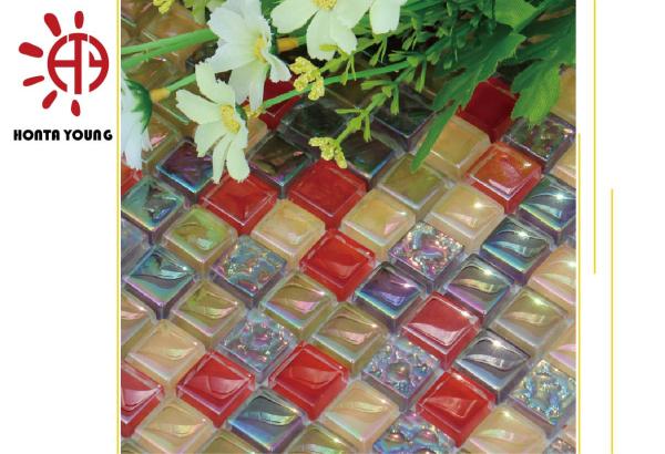 HTY - TRB -300 300*300 Factory Rainbow Multi Colors Plating  Ceramic Glass Mosaic Tile