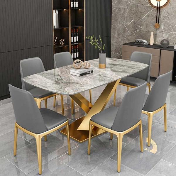 Slate Rectangular OEM Luxury Dinner Table And 6 Chairs For Home Furniture