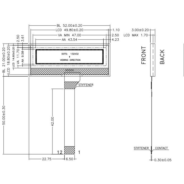 1.9 Inch Monochrome LCD Module with 132x32 Dot Matrix and ST7567A Controller for Industrial and ETC Use