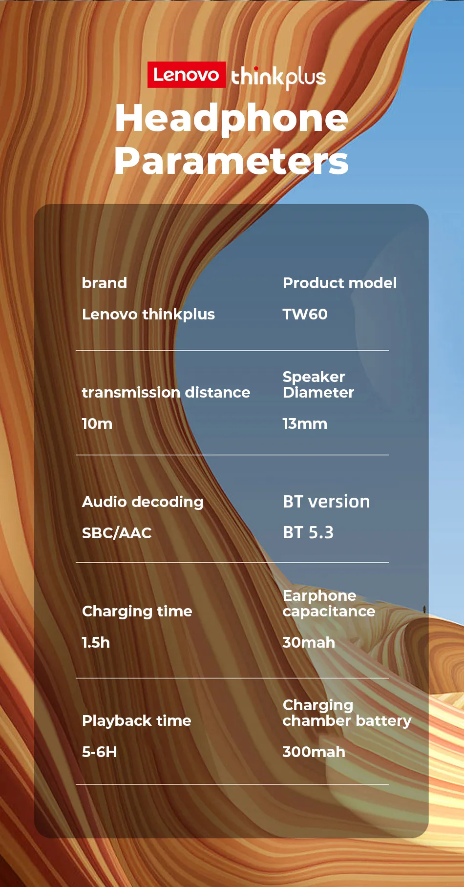 TW60 Lenovo Pro Wireless Earbuds Sweatproof Game Wireless Earphones