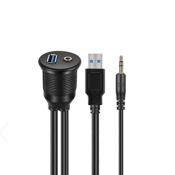 USB 3.0 AUX DC 3.5 Cables de extensión a prueba de agua de hombre a mujer con panel de montaje de descarga para automóviles, camiones, barcos y motocicletas