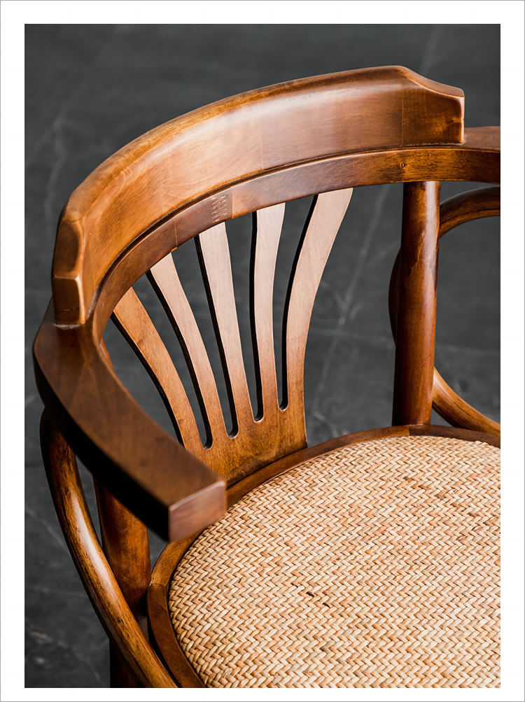 Simple Household Armrest Dining Chair Small Apartment Nordic Retro Backrest Leisure Rattan Dining Chair