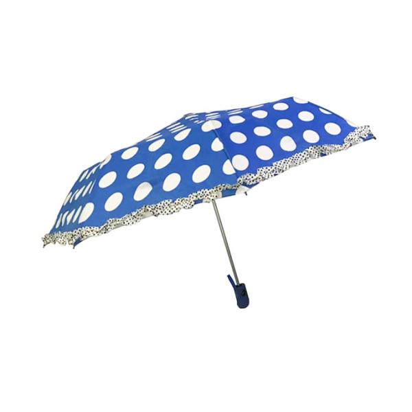 SGS Ladies Auto Open Polyester 190T Dot Umbrella With Ruffle Edge
