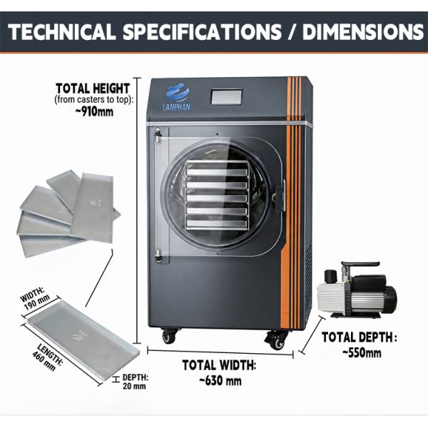 5 Trays Home Freeze Dryer Lyophilizer Machine with 4-6KG/batch Capacity and 220V 50HZ Power Supply