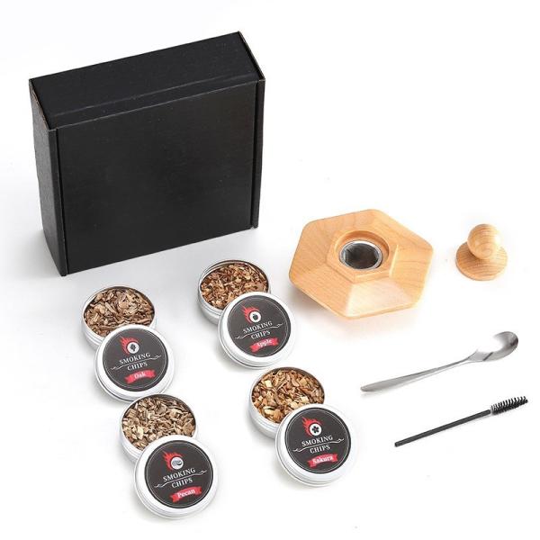 Hot Sale Wooden Cocktail Smoker Kit with Wooden Box Premium Wood Shavings and Essential Bar Tools