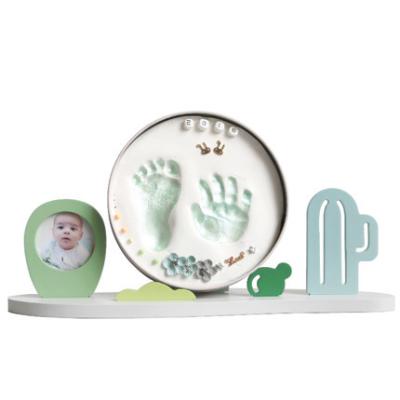 Wooden Baby Keepsake Tin Frame Newborn Hand And Footprint Clay Kit