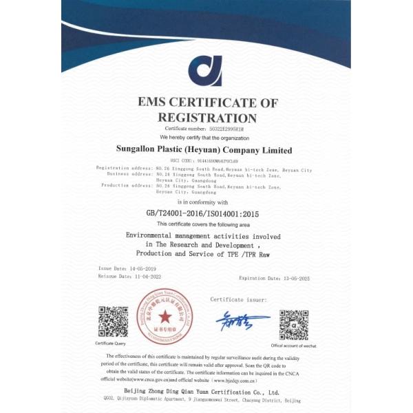sungallon plastic (heyuan) company limited Сертификации