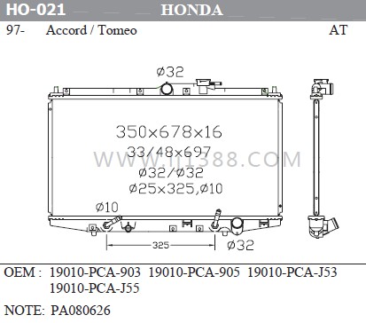 19010-PCA-903 Honda Accord Radiator Tomeo 97-00 19010-PCA-905 19010-PCA-J53