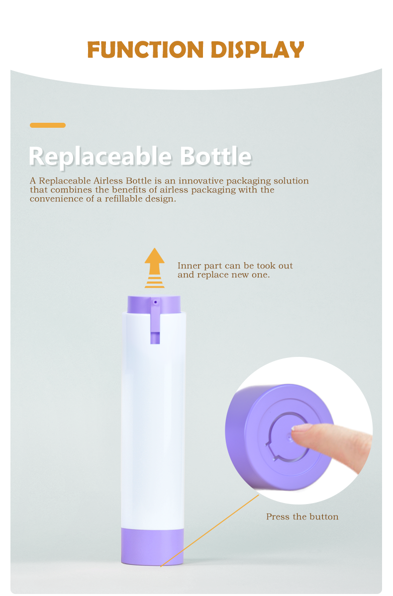 Recyclable Private Label 15ml 30ml 50ml  Round Shape Custom Pink Purple Color Airless ABS Lotion Bottle for Skincare Packaging