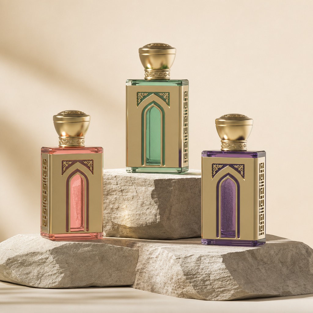100ml Glass Perfume Bottles Unique Rectangle Dome Metal Cap Empty Spray Crimp Neck