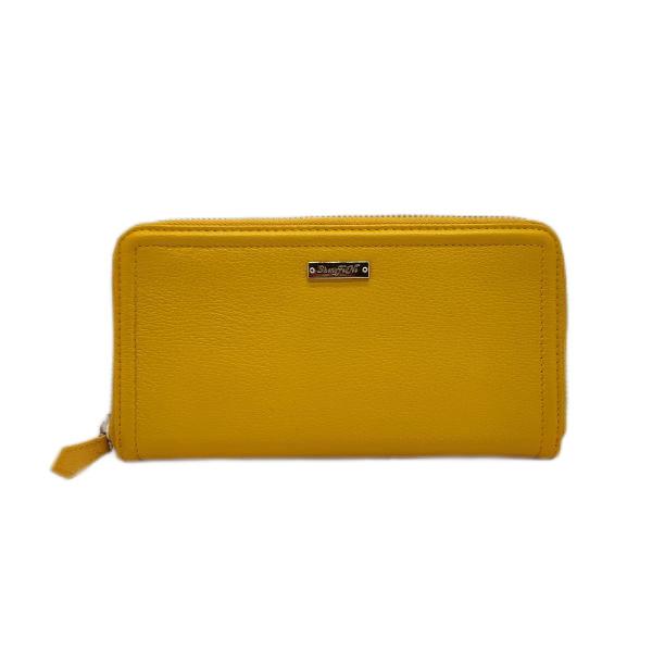 O lichi de couro genuíno magro amarelo da carteira modela bolsas longas para as mulheres WA04