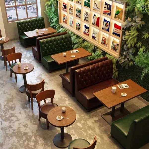 Restaurant Furniture Customized Classical Style Dining Table Solid Wood With Wooden Leg Sofa Booth and Cafe Bar Chair