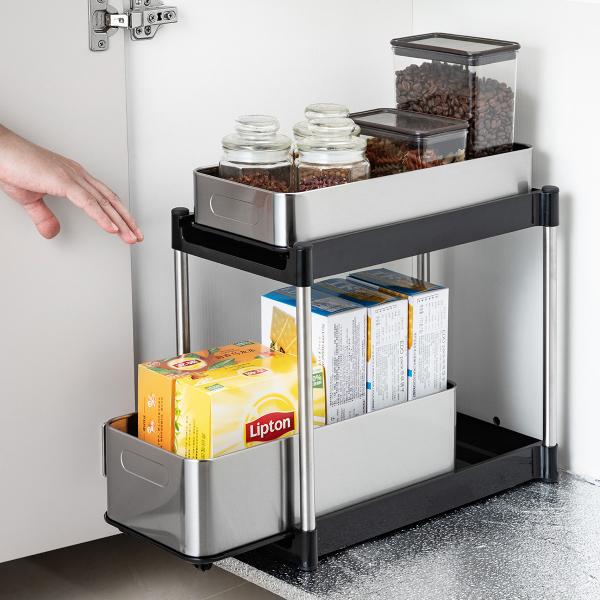 Under Sink Kitchen Storage Rack Clutter-Free 2 Tiers Stainless Steel Kitchen Rack