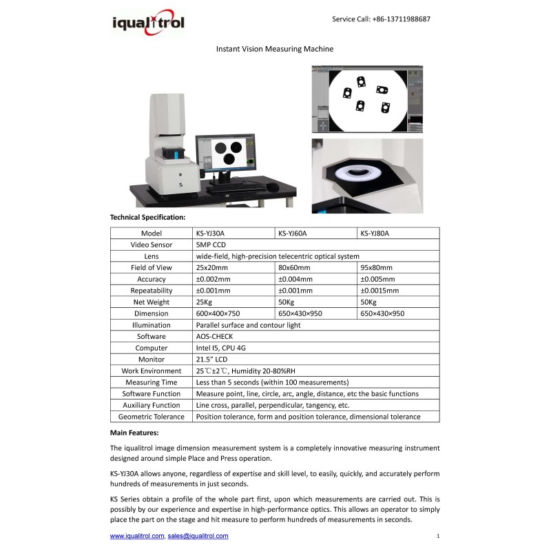 Quick Operation Instant Vision Measuring System With FOV 80x60mm KS-YJ60A