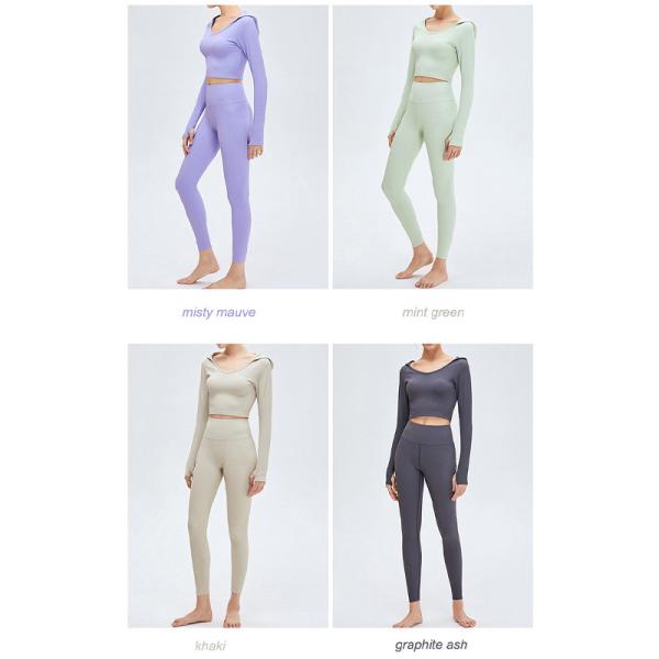 High Waist Ribbed Yoga Clothes Women Long Sleeve Hooded Crop Top Set