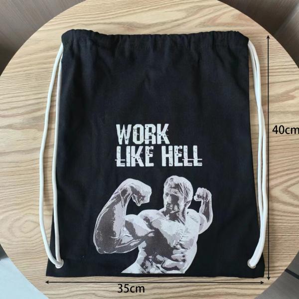Customized Logo Pattern Cotton Canvas Drawstring Backpack Bag for Basketball Shoes