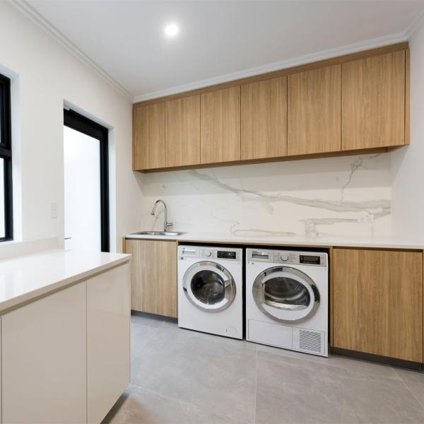 Wood Grain Hamper Handless Laundry Storage Cabinet With Wash Machine