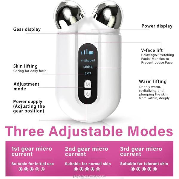 3D Facial Neck Massager Anti Aging Wrinkle Remover EMS Double Roller Face Massager