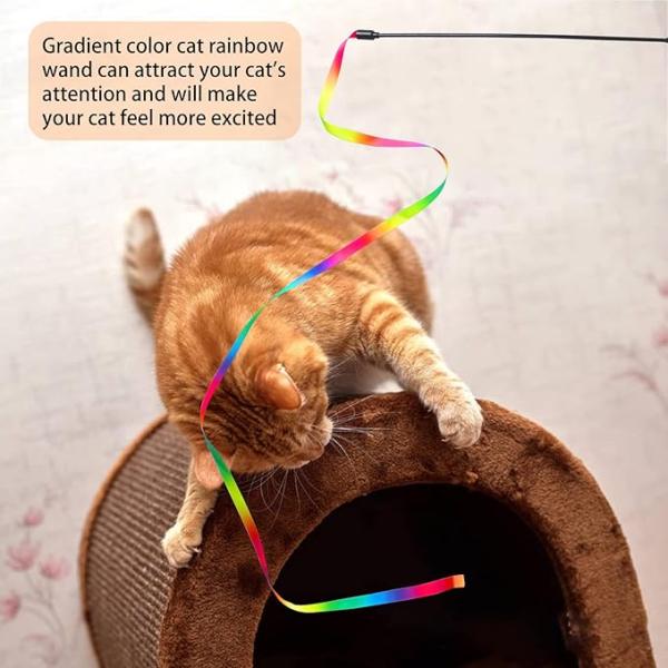 Interactive Cat Toy Classic Rainbow Rope Cat Teaser Stick for Cat and Kitten Exercise