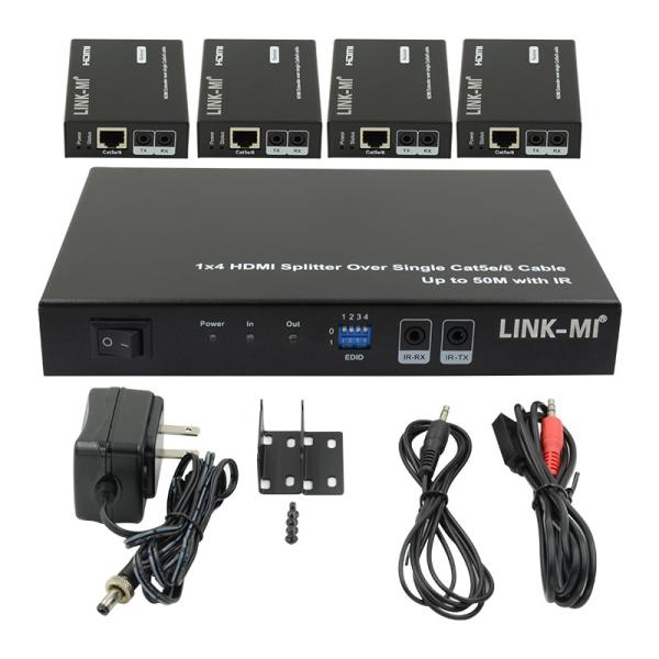50M 4K HDMI Splitter 1x4 4 Channels Video Splitter Over Cat5e/6 Cable