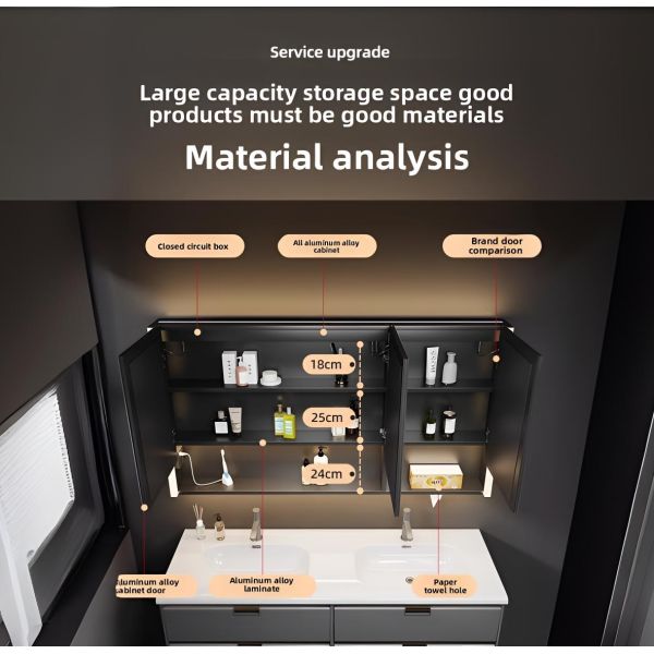 Modern Water-Resistant LED Mirror Wall Mounted Bathroom Vanity Medicine Cabinet for Hotel Apartment Villa Makeup Application