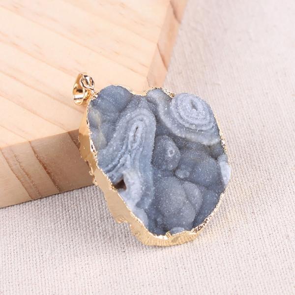 Art Collectible Agate Slice Pendant Silver/Gold Plated Edge Feng Shui Theme Unique Design Handcrafted
