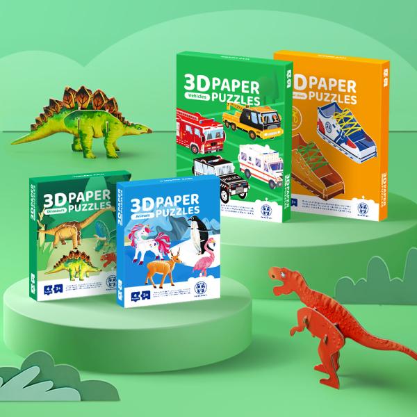 3D Paper Crafts Boys And Girls Preschool Jigsaw Puzzle 4 In 1 Dinosaurs Play Set
