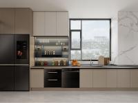 Armoire de cuisine en acier inoxydable en forme de U avec conception intégrée en douceur