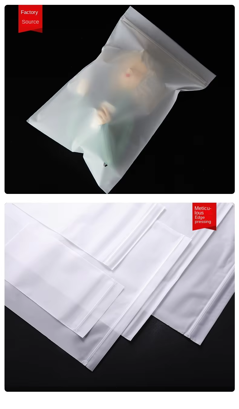 Customized printed logo clothing packaging matte CPE zipper lock sandblasted self-sealing bag, for shoe and sock storage