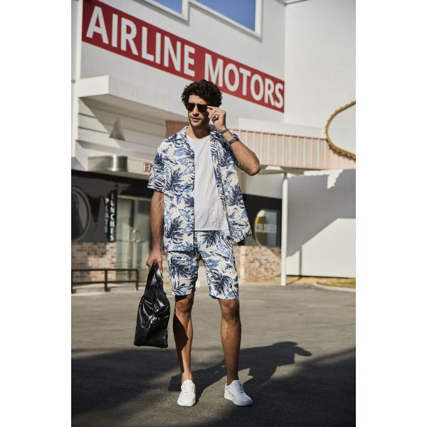 100% Linen Custom Hawaiian Shirts Blue Coolness Tropical Button Up Shirt