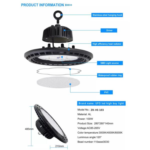 IP65 UFO LED High Bay Lights Die Casting Aluminum 50w 100w 150w 200w