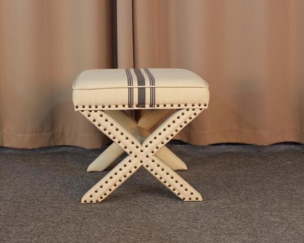 French wooden folding ottoman with silver nails  linen fabric home furniture foot rest ottoman